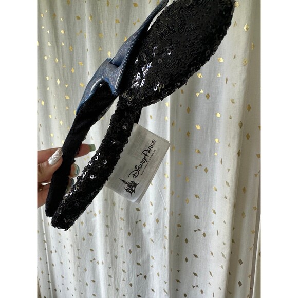 Disney Parks Sequin Minnie Mouse Shimmer Metallic Blue Bow Headband Ears - Picture 3 of 4